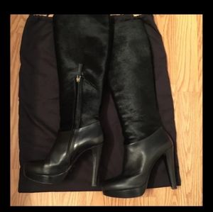 Giorgio Armani Black leather and fur platform boot